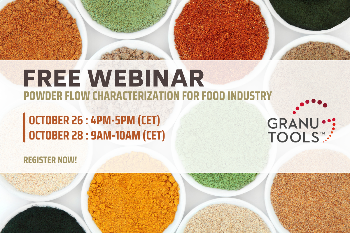 banner of our next webinar in october 2021 focusing on Powder Flow Characterization For Food Industry