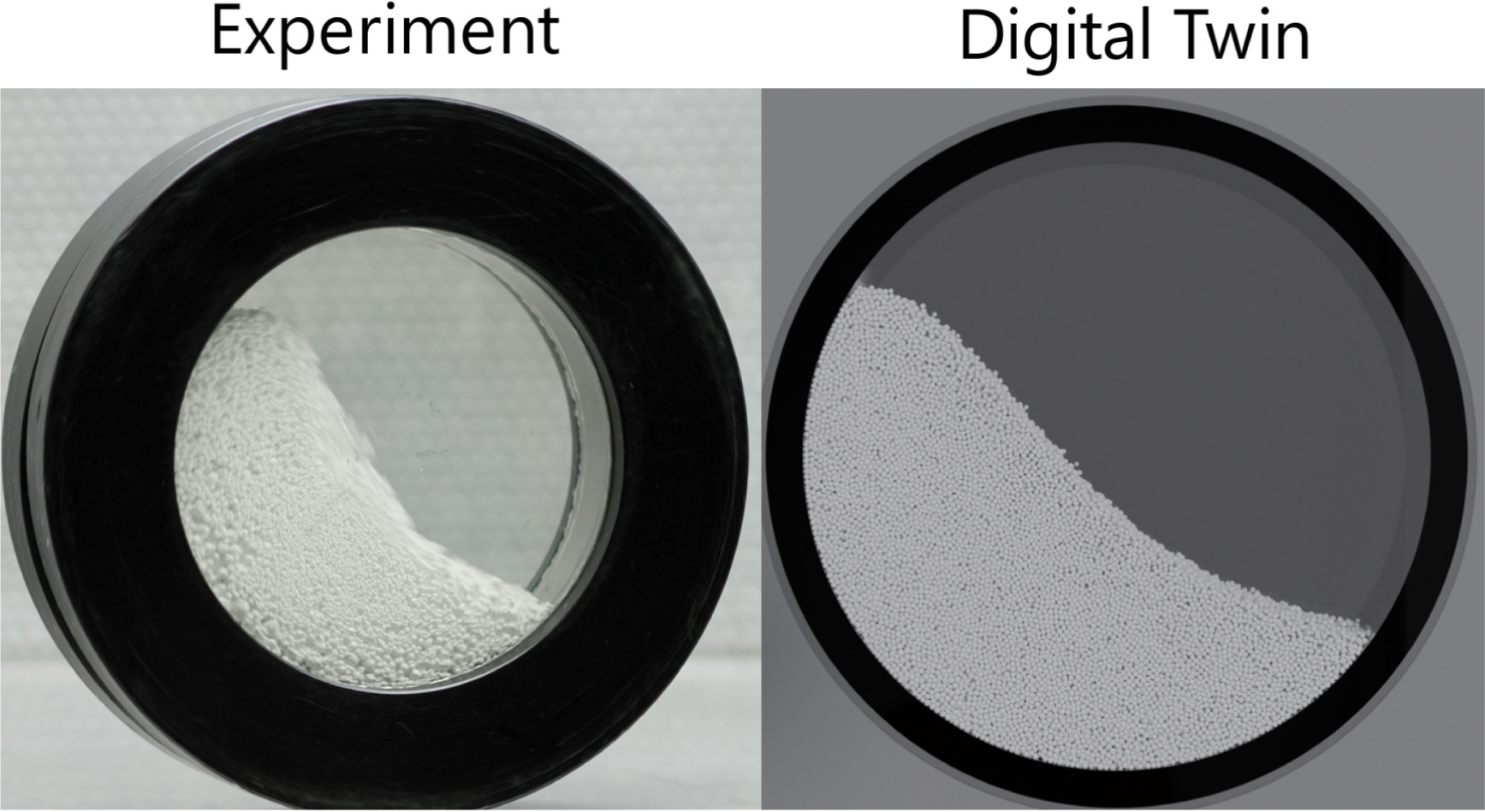 photo of the simulation of the GranuDrum rotating drum with powder in it